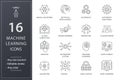 Machine learning icons set. Black vector illustration. Editable stroke