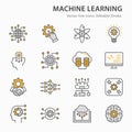 Machine learning line icons set. Vector illustration. Editable stroke