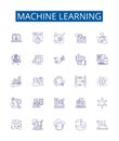 Machine learning line icons signs set. Design collection of Machine, Learning, Artificial, Intelligence, Neural