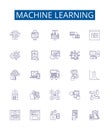Machine learning line icons signs set. Design collection of Machine, Learning, Artificial, Intelligence, Neural