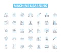 Machine learning linear icons set. Algorithms, Neural nerks, Prediction, Deep learning, Artificial intelligence, Data Royalty Free Stock Photo