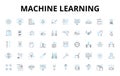 Machine learning linear icons set. Algorithms, Neural nerks, Prediction, Deep learning, Artificial intelligence, Data Royalty Free Stock Photo