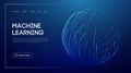 Machine learning technology with abstract glowing sphere, futuristic blue background, artificial intelligence