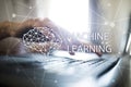 Machine learning technology and artificial intelligence in modern manufacturing. Royalty Free Stock Photo