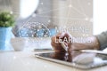 Machine learning technology and artificial intelligence in modern manufacturing. Royalty Free Stock Photo