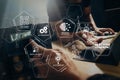 StartUp Programming Team. Website designer working digital table