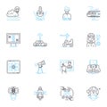 Machine learning technology linear icons set. Algorithms, Predictions, Data, Automation, Neural, Optimization Royalty Free Stock Photo