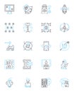 Machine learning technology linear icons set. Algorithms, Predictions, Data, Automation, Neural, Optimization Royalty Free Stock Photo
