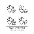 Machine learning usage pixel perfect linear icons set Royalty Free Stock Photo