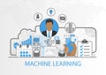 Machine learning vector illustration with business man and icons Royalty Free Stock Photo