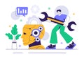 Machine Learning Vector Illustration featuring Artificial Intelligence Jobs, Scientists Working with Big Data and Technology