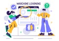 Machine Learning Vector Illustration featuring Artificial Intelligence Jobs, Scientists Working with Big Data and Technology