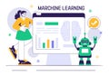 Machine Learning Vector Illustration featuring Artificial Intelligence Jobs, Scientists Working with Big Data and Technology