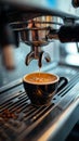 Machine magic Espresso cup in a steel coffee machine