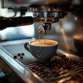 Machine magic Espresso cup in a steel coffee machine