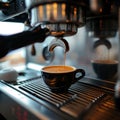 Machine magic Espresso cup in a steel coffee machine