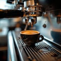 Machine magic Espresso cup in a steel coffee machine