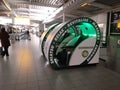 Machine for massages, relaxation, zen, rest. green plastic massage and relaxation system inside the schiphol amsterdam airport