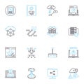 Machine media linear icons set. Robotics, Automation, Artificial Intelligence, Programming, Manufacturing, Computerized