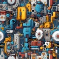 technical machine parts warp around pattern mechanic seamless background industrial illustration Royalty Free Stock Photo