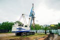 Machine for piling. Construction machinery on the site for the c Royalty Free Stock Photo