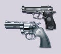 Machine pistol and revolver. Royalty Free Stock Photo