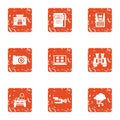 Machine protection icons set, grunge style