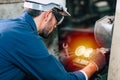 Machine repair fixing pressure gauge of machine in factory need to service and check Royalty Free Stock Photo