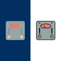 Machine, Scale, Weighing, Weight  Icons. Flat and Line Filled Icon Set Vector Blue Background Royalty Free Stock Photo