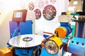 Machine for sharpening circular saw blades for wood work Royalty Free Stock Photo