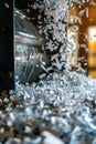 A machine shredding papers, useful for secure document disposal