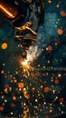 A machine sparks and burns as it cuts metal, AI Royalty Free Stock Photo
