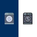 Machine, Technology, Washing, Washing  Icons. Flat and Line Filled Icon Set Vector Blue Background Royalty Free Stock Photo