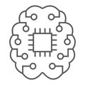 Machine thinking thin line icon, data analytics Royalty Free Stock Photo