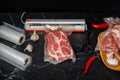 Machine Vacuum Packed meat and roll Royalty Free Stock Photo