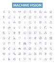 Machine vision line icons, signs set. Robotics, Automation, Computer Vision, OCR, AI, Sensors, Tracking, Surveillance