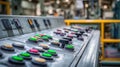 The machinery control panel showcasing diverse buttons and industrial design elements. AI generated image Royalty Free Stock Photo