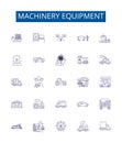 Machinery equipment line icons signs set. Design collection of Machinery, Equipment, Tools, Gears, Motors, Parts, Drives