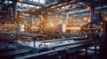 Machinery and industrial equipment. Production and assembly lines within a modern manufacturing facility. Generative AI