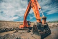 machinery, industrial excavator digging for viaduct construction during highway roadworks