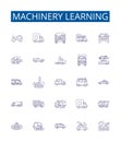 Machinery learning line icons signs set. Design collection of Machine, Learning, Artificial, Intelligence, Algorithm Royalty Free Stock Photo