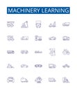 Machinery learning line icons signs set. Design collection of Machine, Learning, Artificial, Intelligence, Algorithm Royalty Free Stock Photo