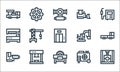 machinery line icons. linear set. quality vector line set such as molding machine, saw machine, track trencher, electric generator