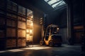 forklift warehouse sun cargo storage distribution transportation delivery logistic box. Generative AI.