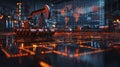 Machinery in Oil Extraction with Data Overlay Royalty Free Stock Photo