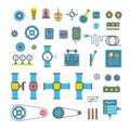 Machinery parts flat vector icons