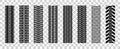 Machinery tires track set, tire ground imprints isolated, vehicles tires footprints, tread brushes, seamless transport ground