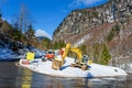 Machines along a mountain road Royalty Free Stock Photo