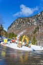 Machines along a mountain road Royalty Free Stock Photo