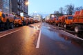 Machines for cleaning streets at night in the center of Moscow, Russia